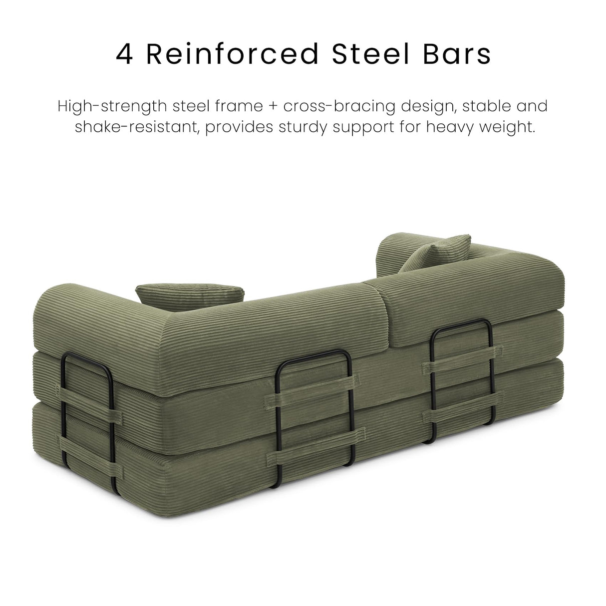 KSTNLUXQ Compression Sofa - 79'' Convertible Sofa Bed, Boneless Couch in a Box, Modular Corduroy Foldable Sleeper Sofa with 2 Pillows, Loveseat Couches for Living Room (Corduroy Fabric, Green) KSTNLUXQ