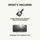 GreenPan Electrics Healthy Ceramic Nonstick, 3-in-1 Reversible Grill, Griddle & Raclette, PFAS-Free, Serves up to 8 People for Parties &Family Fun, Pancake Plate, 8 Mini Square Nonstick Pans& Spatulas GreenPan