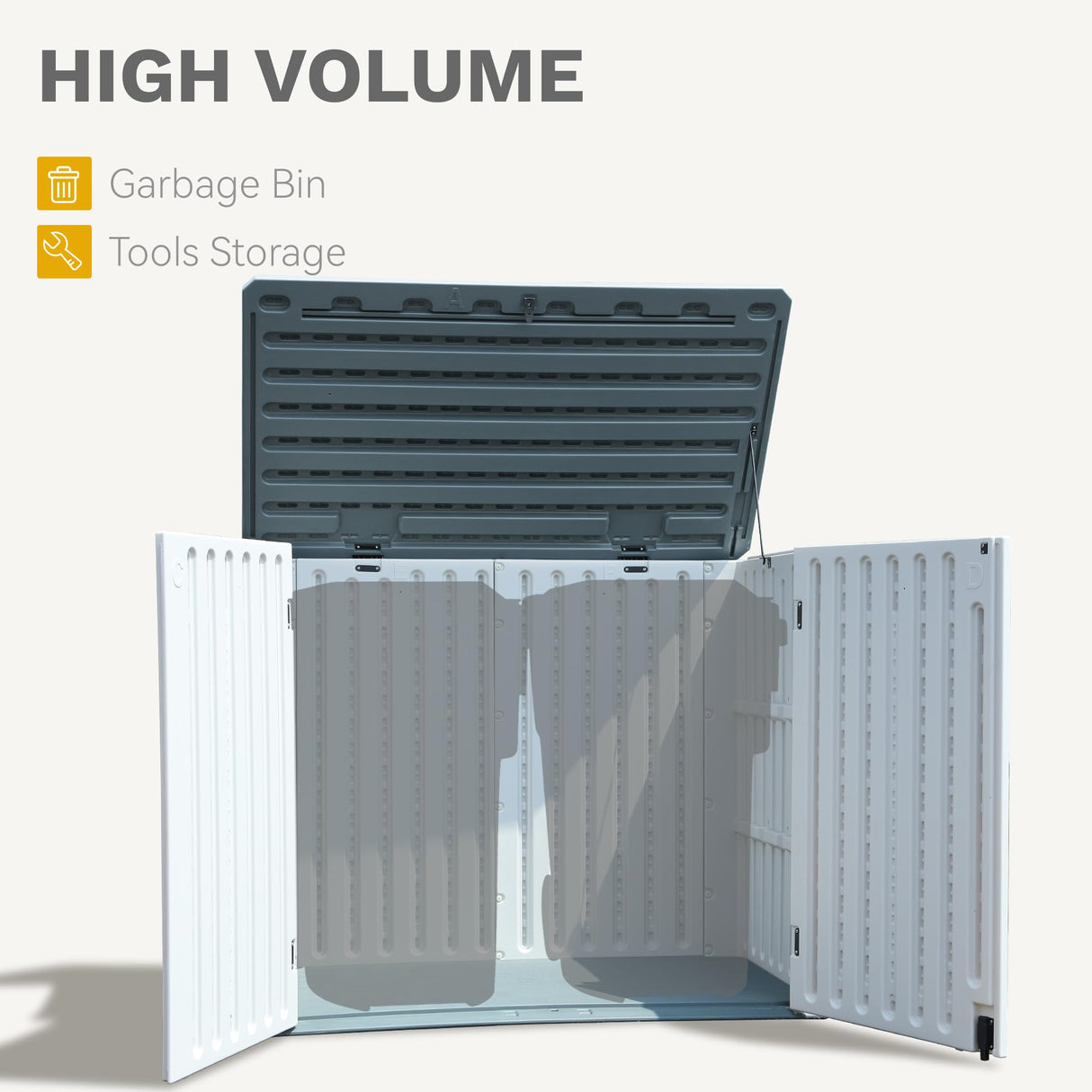 DWVO Outdoor Weather-Resistant Horizontal Storage Shed, 35 Cu Ft Capacity, Lockable and Waterproof, Suitable for Storing Garden Tools, Light Gray DWVO