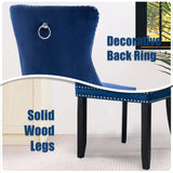 SoarFlash Velvet Dining Chairs Set of 2, Tall Back Side Chair, Modern Upholstered High-end Tufted Side Chair with Button Back Ring, Solid Wood Legs (Blue) SoarFlash
