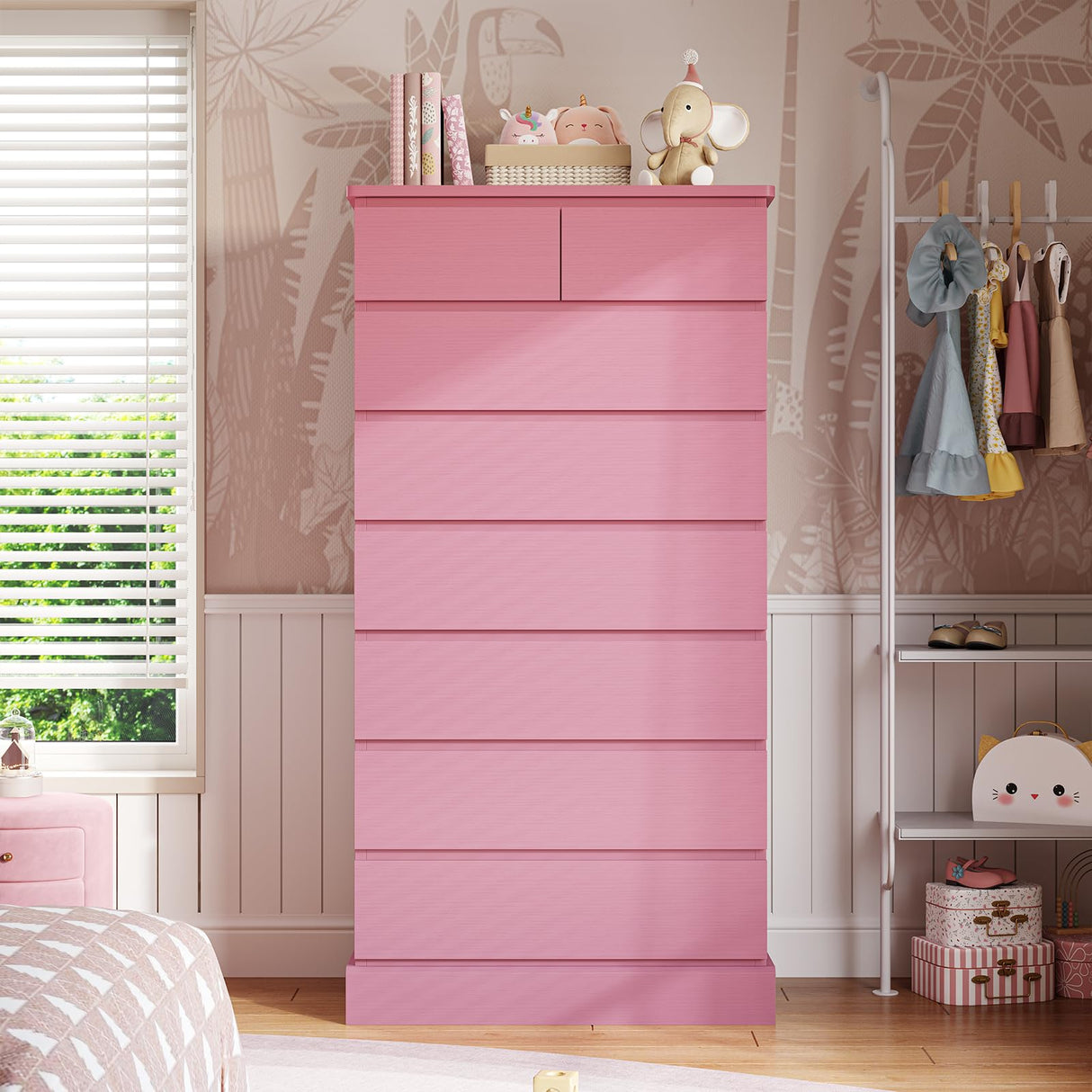 DICTAC Tall Dresser for Bedroom with 8 Drawers, 59.6" Tall Pink Dressers & Chests of Drawers, Modern Wood Closet Organizer and Storage Cabinet, Large Vertical Dresser for Bedroom, Closet, Hallway DICTAC