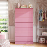 DICTAC Tall Dresser for Bedroom with 8 Drawers, 59.6" Tall Pink Dressers & Chests of Drawers, Modern Wood Closet Organizer and Storage Cabinet, Large Vertical Dresser for Bedroom, Closet, Hallway DICTAC