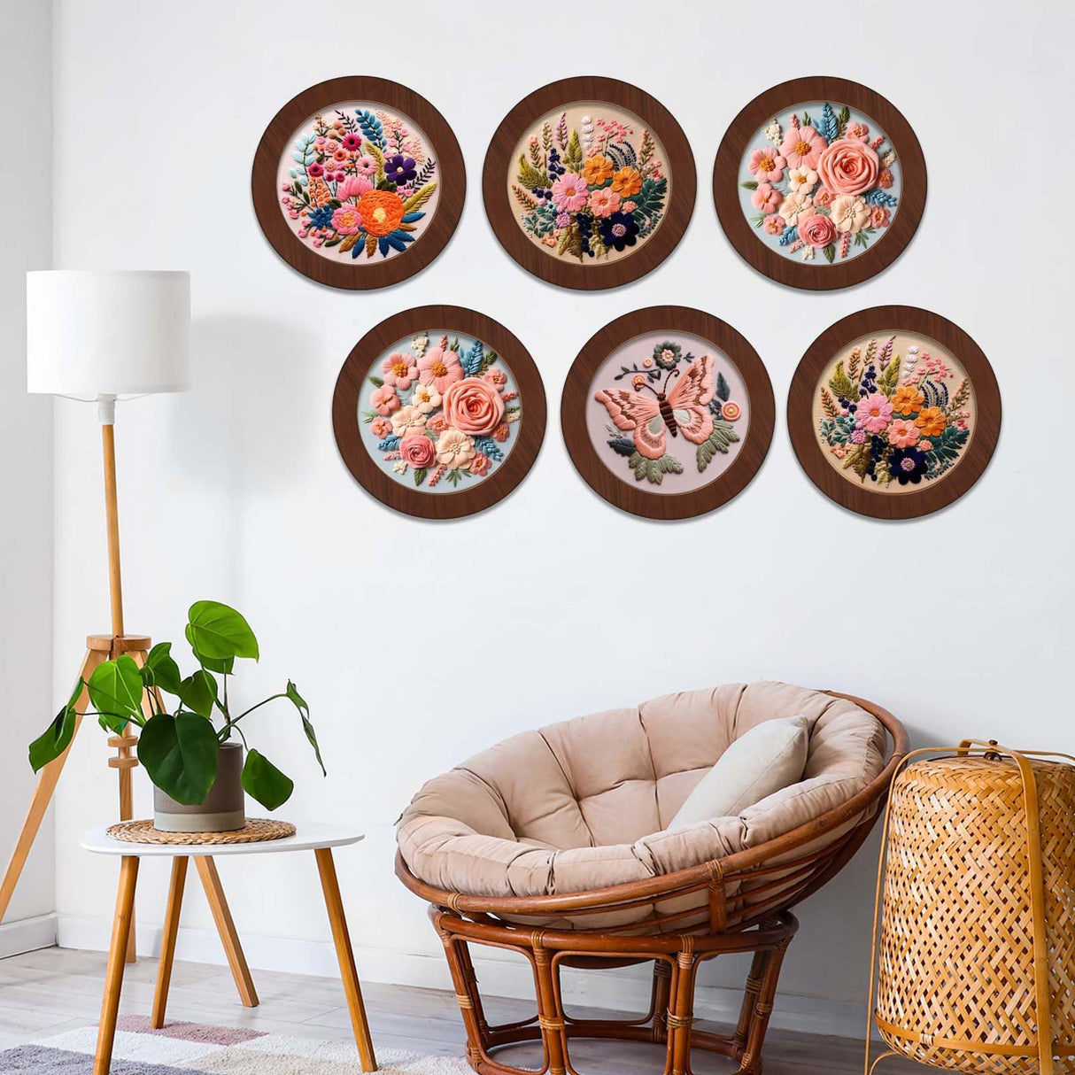 Wenqik 6 Pcs Wood Embroidery Hoop Frame Set 8 Inch Embroidery Hoops Wood Display Frame for Finished Cross Stitch or DIY Art Craft Sewing Ornaments (Without Hoops)(Round) Wenqik