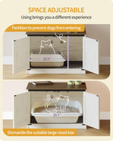 Hzuaneri Cat Litter Box Enclosure with Cushion, Hidden Litter Box Furniture with Removable Dividers, Reversible Entrance Left or Right Side, Cat House, Rustic White and Brown CB84614X Hzuaneri