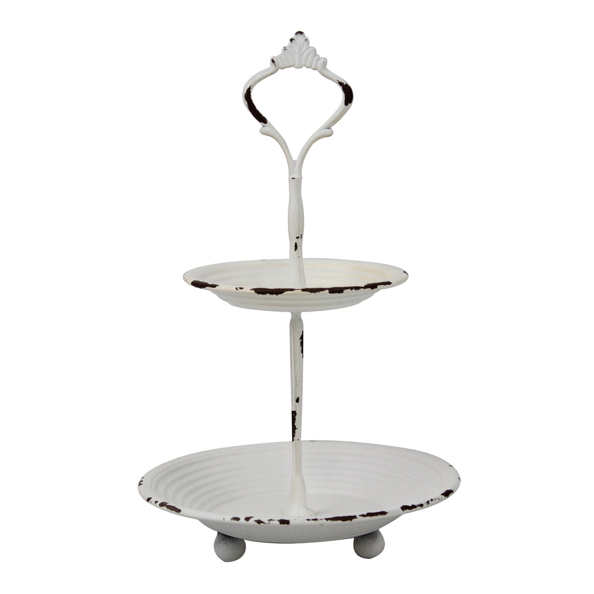 Stonebriar Small 2 Tier Worn White Metal Tray, Rustic Farmhouse Decor, Tiered Jewelry Tray for Vanity or Bathroom, 9.25" Stonebriar