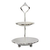 Stonebriar Small 2 Tier Worn White Metal Tray, Rustic Farmhouse Decor, Tiered Jewelry Tray for Vanity or Bathroom, 9.25" Stonebriar