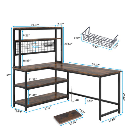 Tribesigns 55" L-Shaped Computer Desk with Wireless Charging and 5 Storage Shelves for Home Office - WoodArtSupply