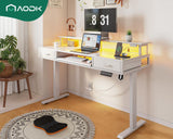 AODK Electric Standing Desk with Drawers & Keyboard Tray, 55 Inch Height Adjustable Gaming Desk with Power Outlets & LED Lights, Sit Stand Table with Monitor Stand for Home, Office, White AODK