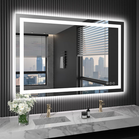 LOAAO 40X32 LED Bathroom Mirror with Lights, Anti-Fog, Dimmable, Backlit + Front Lit, Lighted Bathroom Vanity Mirror for Wall, Memory Function, Waterproof, Tempered Glass LOAAO