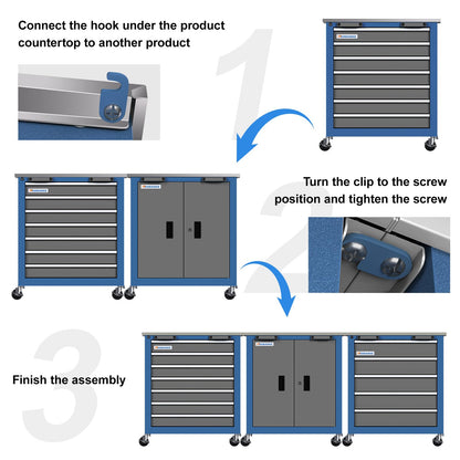 LARBANKE Combination Tool Cabinet,3 Different Types of Tool Cabinets with Connecting Buckle:5-Drawer/7-Drawer/Double-Door Tool Cabinet,Individually Usable,Large Rolling Tool Chest with Wheels - WoodArtSupply