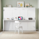 Save Space Folding Wall Bed with Desk, Queen Size Wood Hideaway Bed with Hydraulic Lift Design for Small Space Bedroom Guest Room, White MaiDeHaoo