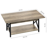 GreenForest Coffee Table Large 43.3 x 23.6 inch Rustic Farmhouse with Storage Shelf for Living Room, Easy Assembly, Grey WASH GreenForest