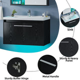 4ever2buy 31" Black Bathroom Vanity with Sink, Floating Bathroom Sink Cabinet with LED Light, Modern Clearance Bathroom Vanities with 2 Doors & Metal Handles 4ever2buy