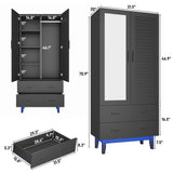 jiteentarou 2 Door Armoire Wardrobe Closet Cabinet with Drawers and LED Lights, Multi-Tier Shelves, Hanging Rod & 2 Louver Doors, Large Capacity Storage Wardrobe Armoire for Bedroom(2 Doors Black) jiteentarou