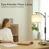 Ambimall 60" Floor Lamp with Remote Control and Stepless Dimmable Bulb, Colors Temperature & Brightness Adjustable, Modern Floor Lamps for Living Room（Beige Shade & Black Pole） Ambimall