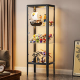 Ryoko Display Cabinet with Glass Door, Adjustable 3-Shelf Shelves, Curio Cabinet with LED Light, Glass Display Cabinet with Lock,Storage Cabinets, Dark Grey Ryoko