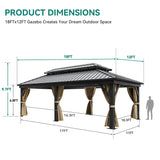 YITAHOME 12x18ft Gazebo Double Roof Hardtop Canopy Outdoor Heavy Duty w/Nettings and Curtains, Upgraded Aluminum Column Galvanized Steel Vertical Stripes Roof for Patio, Backyard, Deck, Lawns, Brown YITAHOME