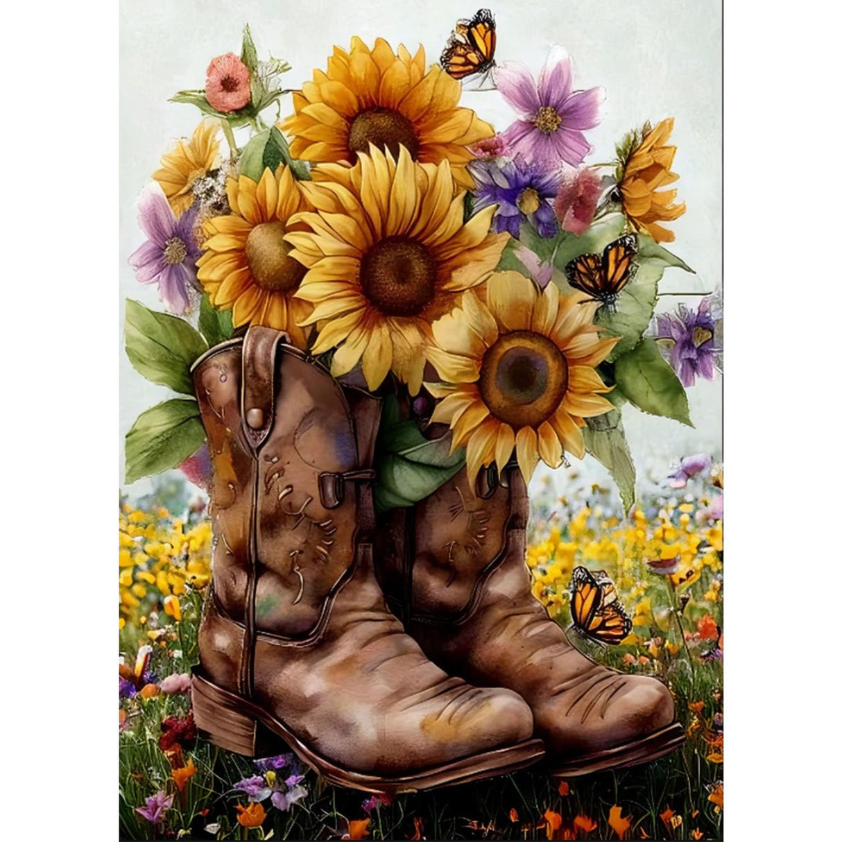 bleihum Boot Diamond Painting Kits for Adults- 5D Sunflower Diamond Art Kits for Adult, DIY Full Drill Diamond Gem Art for Home Wall Decor(12x16inch) bleihum