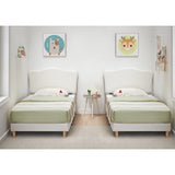 GarveeHome Upholstered Twin Size Bed Frame for Kids with Scallop Headboard, Cute Velvet Twin Bed for Girls, Boys, Sturdy Platform Bed, No Box Spring Needed, Wooden Slats, Noise Free, White GarveeHome