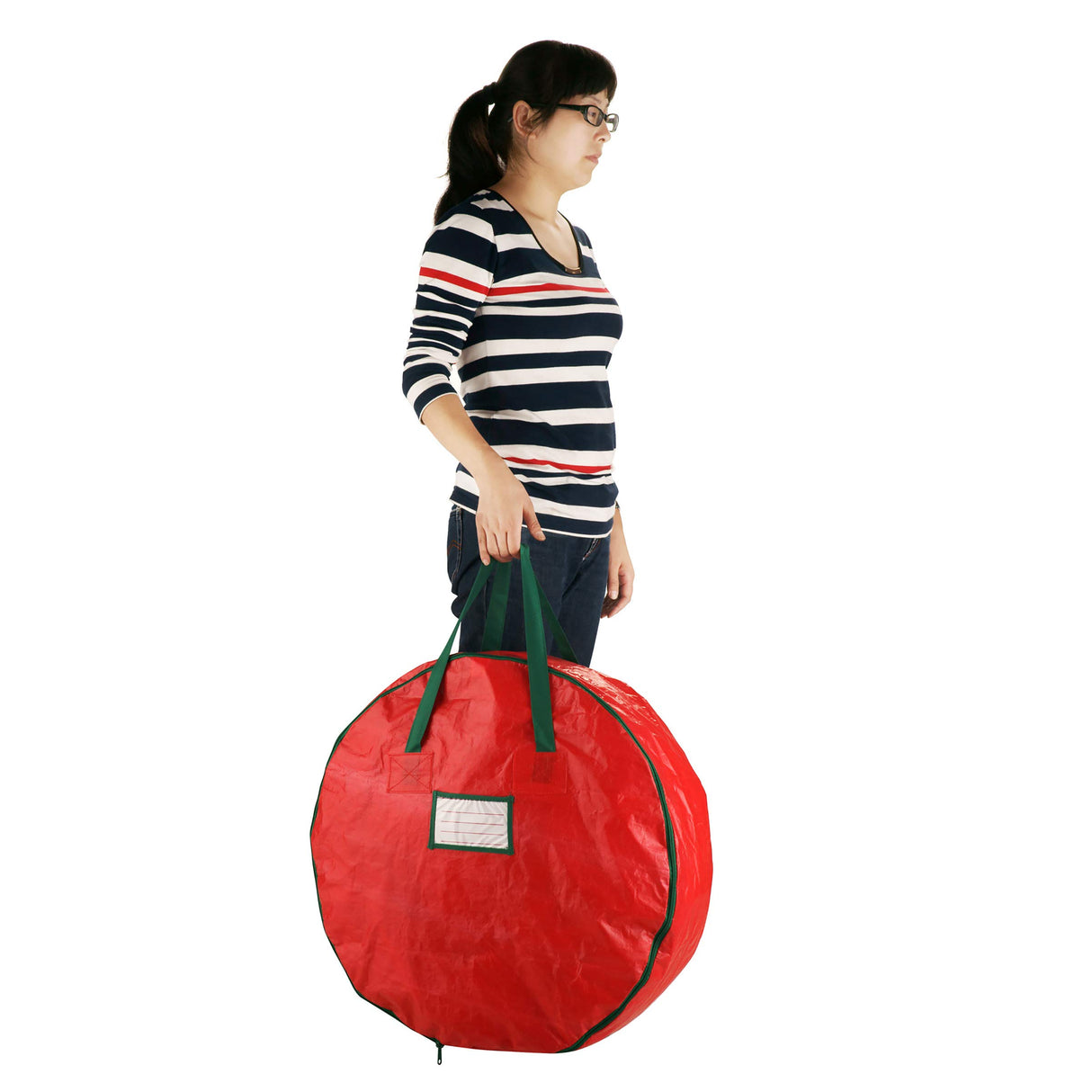 Wreath Storage Bag - 24-inch Organizer for Artificial Christmas Wreaths and Garland - Holiday Themed Tote with Green Handles by Tiny Tim Totes (Red) Elf Stor