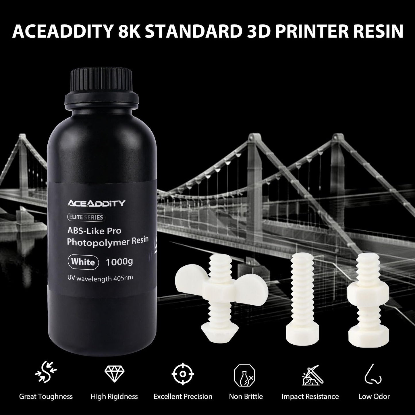 Aceaddity ABS-Like Pro Printer Resin - 405nm UV-Curing Standard Photopolymer Resin with Hardness and Toughness for LCD/DLP/SLA 3D Printers, High Precision & Non-Brittle (Black, 1kg)