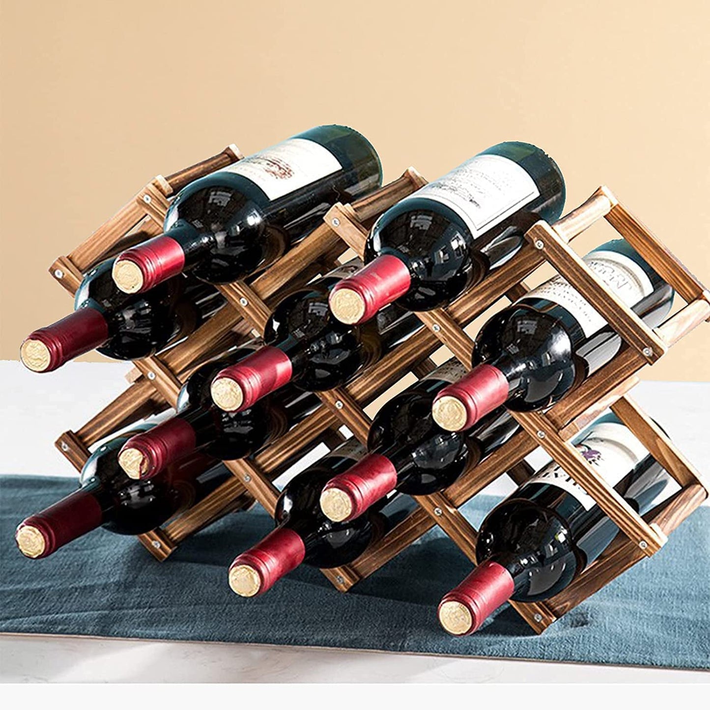 eoocvt Wood Wine Rack, 10 Bottle Wooden Stackable Wine Cellar Racks,Countertop Free Stand Wine Storage Holder Freestanding Wine Rack for Home Kitchen Bar Cabinets - WoodArtSupply