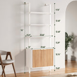 74" Tall Bookshelf with Storage Cabinet, Modern Ladder Shelf with Wood and Metal Frame, Wall Mount Bookcase Open Display Shelf Furniture for Living Room, Bedroom, Home Office, White and Oak INNOD