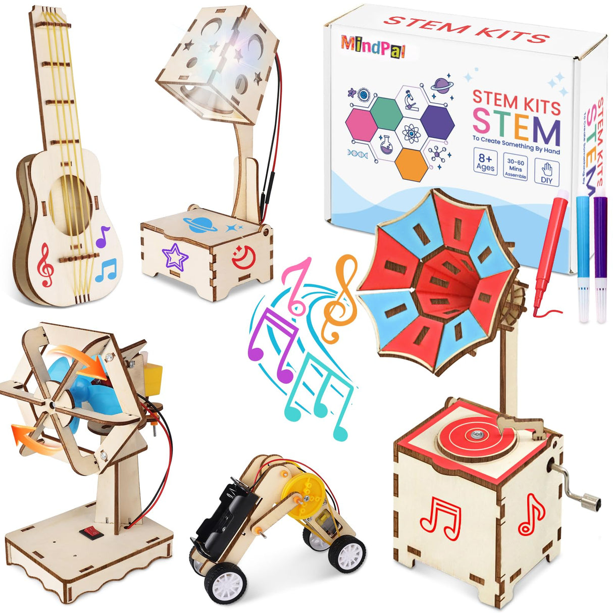 MindPal 5 in 1 Wood STEM Kits for Kids Age 8-10, Music Engineering Kits, Science Kits for Kids Age 8-12, Wooden 3D Puzzles, Building Kits Crafts Toys, for Boys Girls Age 8 9 10 11 12 MindPal