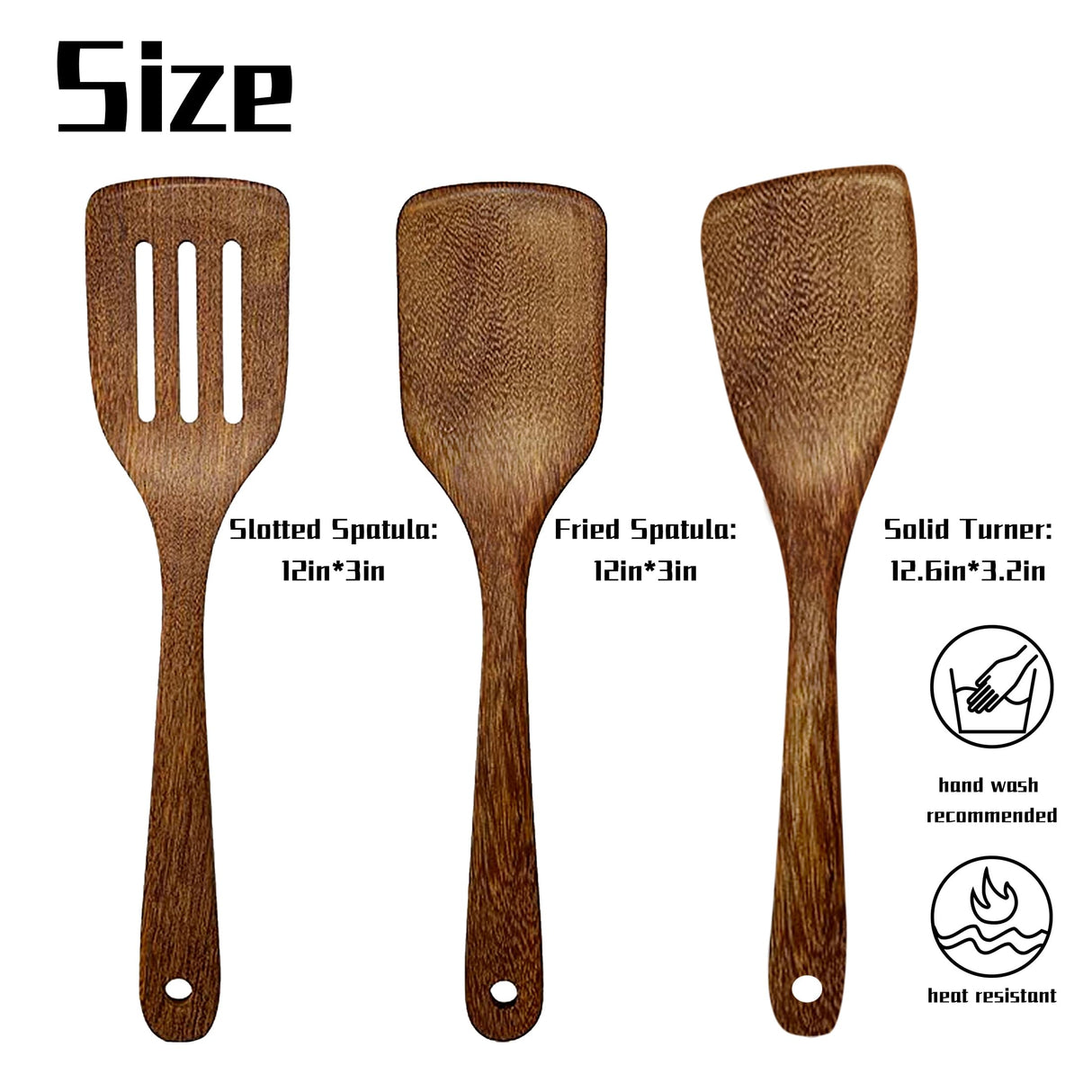 Wood Spatula Set for Cooking, 3Pcs Kitchen Utensils Set for Nonstick Cookware Wooden Cooking Utensils with Fried Spatula, Slotted Spatula, Solid Turner Cooking Utensils Kitchen Tools Nuloofen