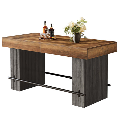 Tribesigns 63 Inch Bar Table, Industrial Counter Height Pub Dining Table, Rectangular Home Bar Units with Metal Footrest for Home Kitchen, Dining Room, Bistro Tribesigns