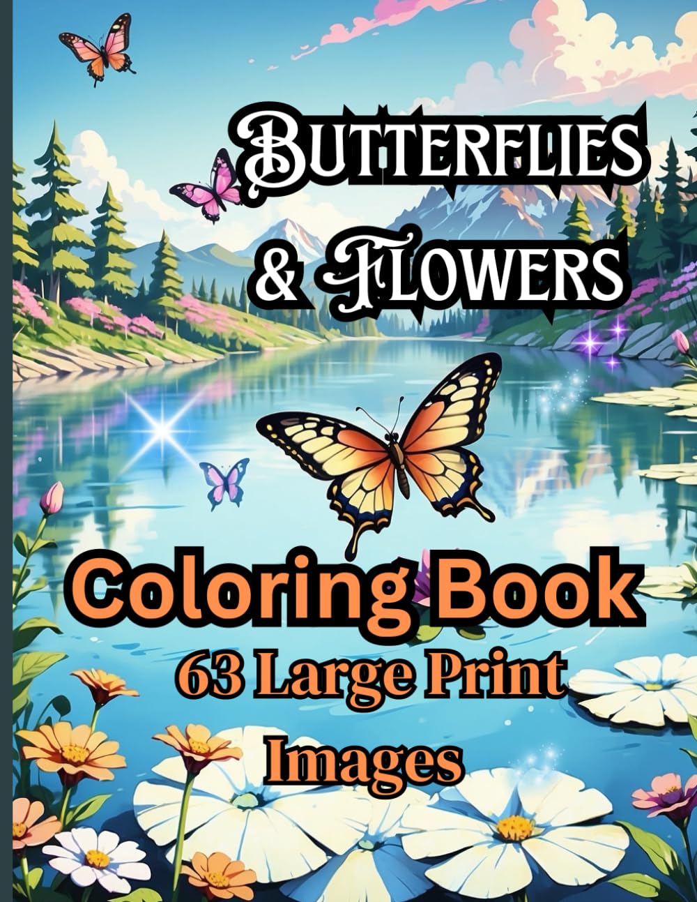 Butterflies and Flowers Coloring Book For Adults: 63 Large Print Images For Kids aged 10 to Adults, Relaxation and Stress Relief Coloring Majosta