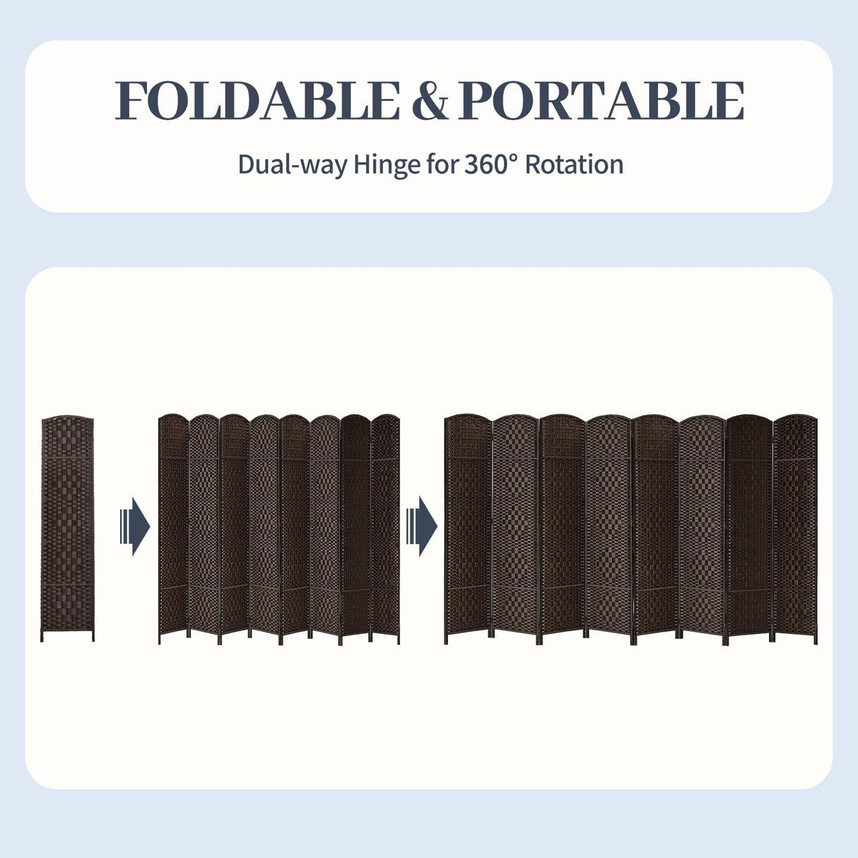 HALLYBEE Room Divider for Space Separation, Room Dividers and Folding Privacy Screens, 6ft Wall Partitions, Privacy Screen, 16in Folding Panel Separation 8 Panel, Dark Mocha HALLYBEE