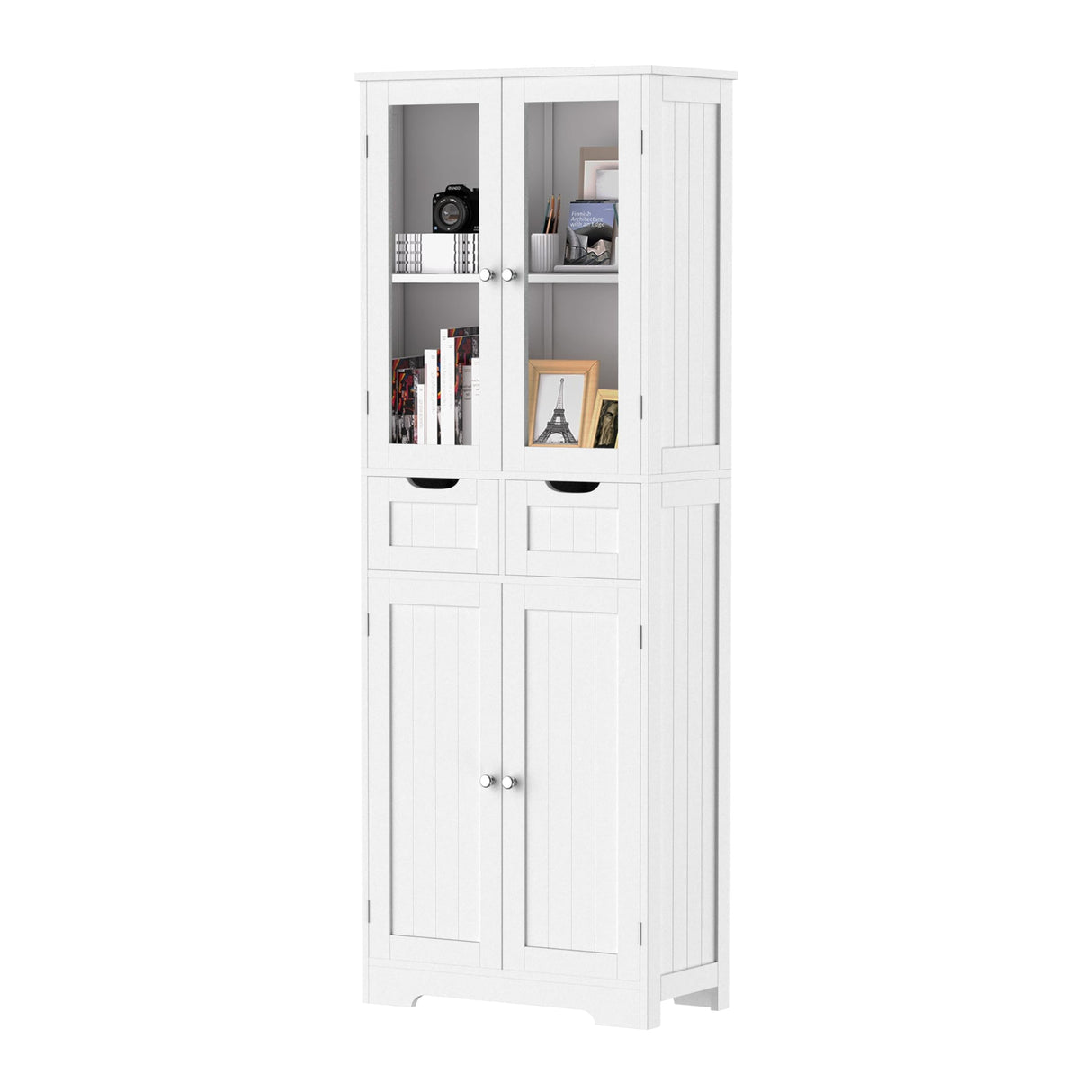 67" Tall White Bathroom Cabinet Bathroom Cabinet Storage Cabinet, Freestanding Storage Cabinet With Glass Door and Adjustable Shelves, Linen Bathroom Cabinet for Living Room, Kitchen, Dining, White TOLEAD