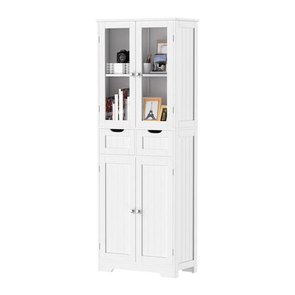 67" Tall White Bathroom Cabinet Bathroom Cabinet Storage Cabinet, Freestanding Storage Cabinet With Glass Door and Adjustable Shelves, Linen Bathroom Cabinet for Living Room, Kitchen, Dining, White