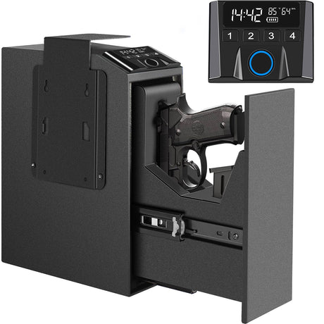 Slider Hidden Handgun Safe, Biometric Fingerprint Smart Pistol Safe for Nightstand, Desk, Bedside - Auto Sliding Door- Fingerprint, PIN Code, KEY Access (Classic) VoleStay