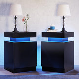 oneinmil Nightstand Set of 2 with LED Lights,Night Stand with Storage Cabinet for Bedroom,Bedside Table with LED, Black oneinmil