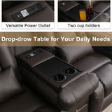 URRED Power Reclining Loveseat Sofa with Console, RV Couch Loveseat Recliner Sofa with Massage & Heat, LED Light, Cupholders, Bluetooth Speakers, USB Charge Ports, Outlets, Faux Leather, Dark Brown URRED