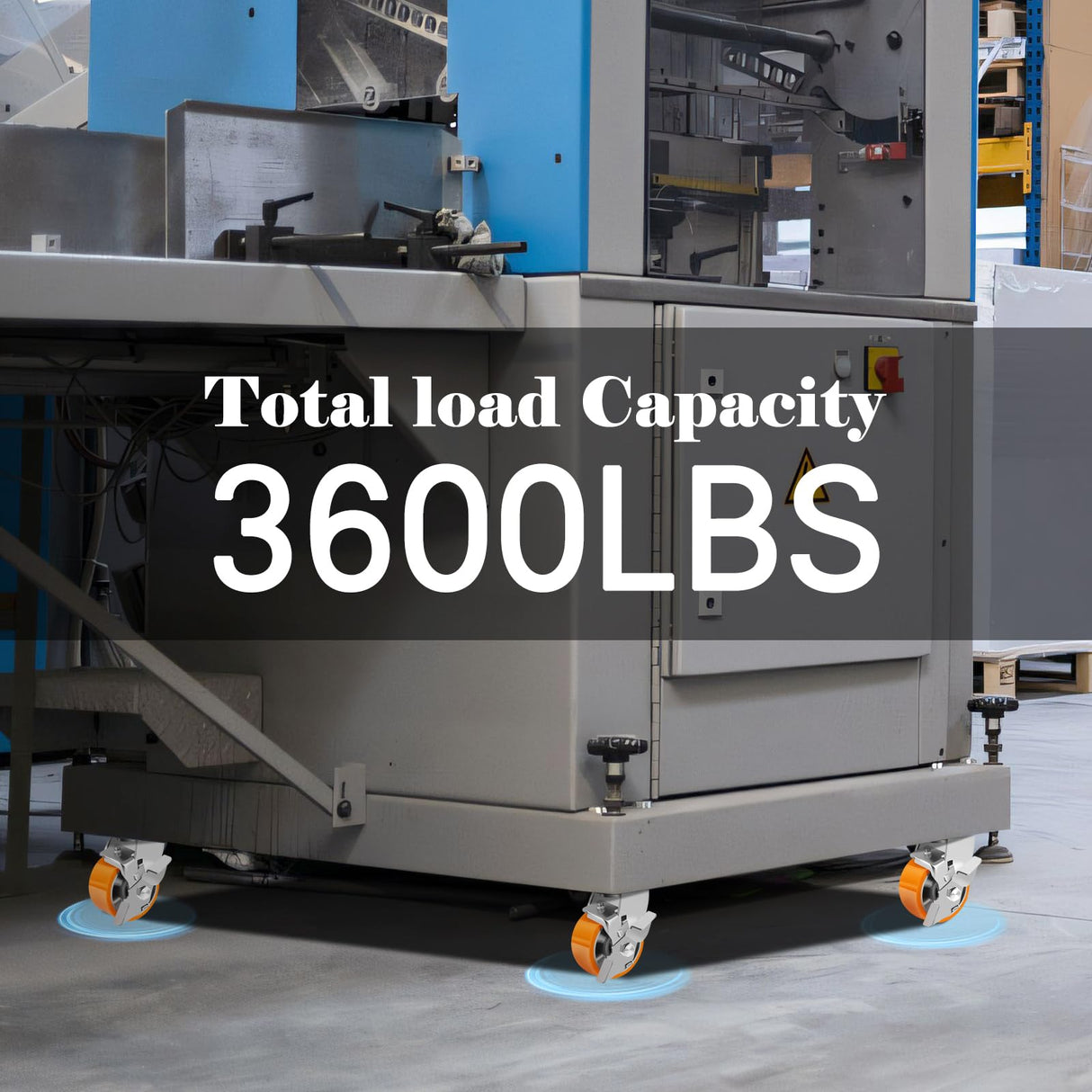 W B D WEIBIDA 4-Inch Industrial Grade Casters Wheels, Heavy Duty Casters Set of 4 with Brake 3200 Lbs, Maintenance-Free Polyurethane on Aluminum Wheels, Plate Swivel Casters for Machine, Workbench W B D WEIBIDA