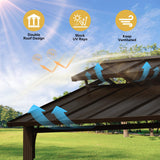 EROMMY 8' x 5' Hardtop Grill Gazebo, Outdoor Metal BBQ Gazebo with Double Galvanized Steel Gable Roof, Permanent Grill Canopy with Side Shelves for Patio Deck Lawn Backyard Garden (Brown) EROMMY