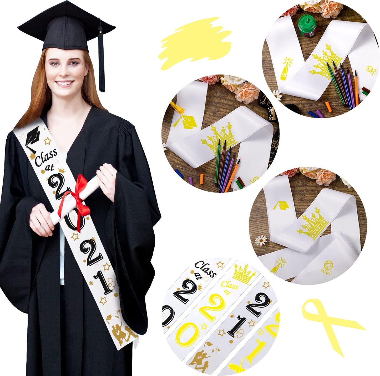 Sintege 6 Pieces Sublimation Blank Satin Sash, Plain Sashes Party Accessory for Graduation Wedding Party and DIY, Design Your Sash