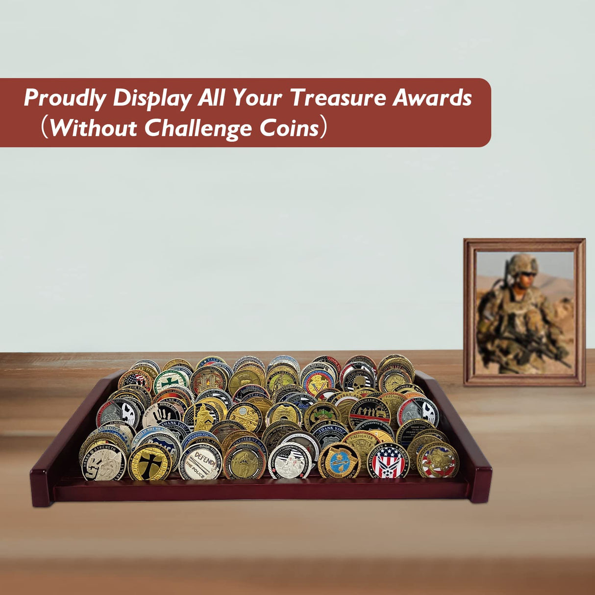 ASmileIndeep 12 Rows Challenge Coin Display Holder for Desk Military Coin Display Stand Holds 90-100 Coins Military Challenge Coin Display Case Rack ASmileIndeep
