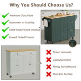 win2win Rolling Kitchen Island with Storage, Portable Kitchen Island with Drop Leaf Breakfast Bar, Modern Farmhouse Kitchen Cart on Wheels with Fluted Design, Towel Rack, Spice Rack, Olive Green win2win