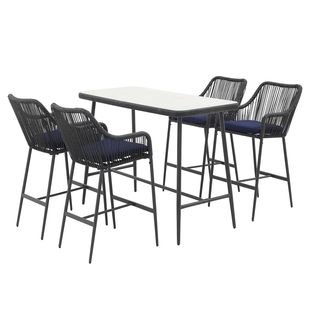 JOIVI 5-Piece Patio Bar Dining Set, Bar Height Outdoor Table and Chairs Set with 4 Bar Stools, Cushions & 41" Table for Patio, Poolside, Backyard, Bar Table Set, Tempered Glass Tabletop, Blue JOIVI