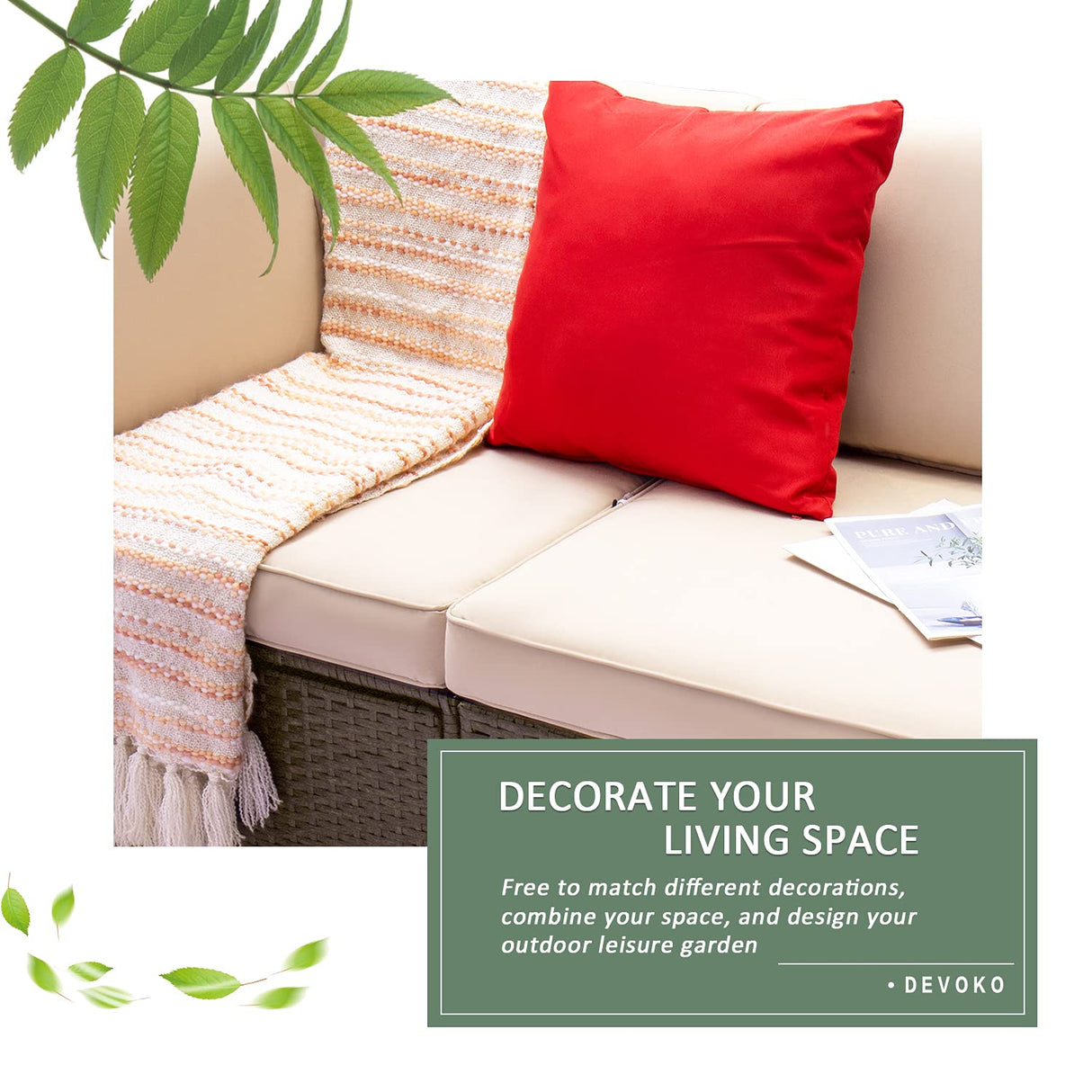 Devoko Patio Furniture Sofa Sets Outdoor All-Weather Sectional Corner Sofa and Armless Sofa (Beige, 2 PCS Patio Sofa Set) Devoko