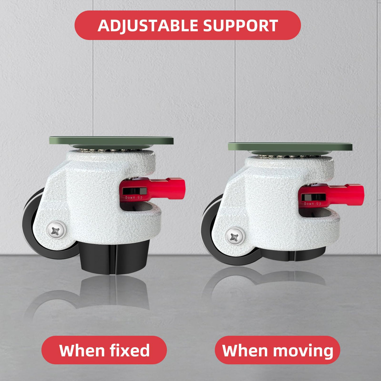 FIZAR Heavy Duty Leveling Casters - 360 Degree Swivel Castor Casters with Upgraded Handle, Height Adjustable Casters for Workbench, Machine, Equipment, Shelves, Total Capacity 2200 Lbs (4 Pack) FIZAR