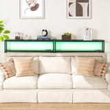 ELYKEN 2 Pack 5.9" Narrow 2-Tier Console Sofa Table with LED Strip Light, 5.9" Dx39.4”Wx39.4”H Long Behind Couch Table with Charge Station, Skinny Table with 6.5’ Extension Cord, Black ELYKEN