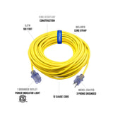 Clear Power 100ft 12/3 SJTW Yellow Outdoor Extension Cord w/Power Indicator Light, CP10149 Clear Power