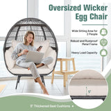 Tangkula Oversized Wicker Egg Chair, Stationary Patio Lounge Basket w/ 4 Soft Cushions, Stable Metal Frame, Gorgeous Indoor Outdoor Lounge Chair, Ideal for Living Room, Backyard, 450 LBS Max Load Tangkula