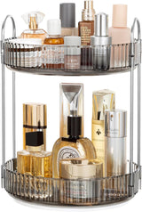 HBlife 360° Rotating Makeup Organizer, 2 Tier Spinning Perfume Skincare Organizer Large Capacity Cosmetic Storage for Bathroom, Vanity, Countertop, Grey HBlife