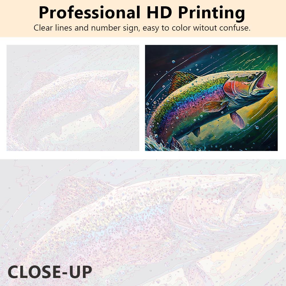 TUMOVO DIY Paint by Numbers Fish Paint by Number for Adults Paint by Number Kits on Canvas Colorful Animals Oil Hand Painting with Brushes and Acrylic Pigment Art Crafts for Home 16"x20"(Frameless) TUMOVO